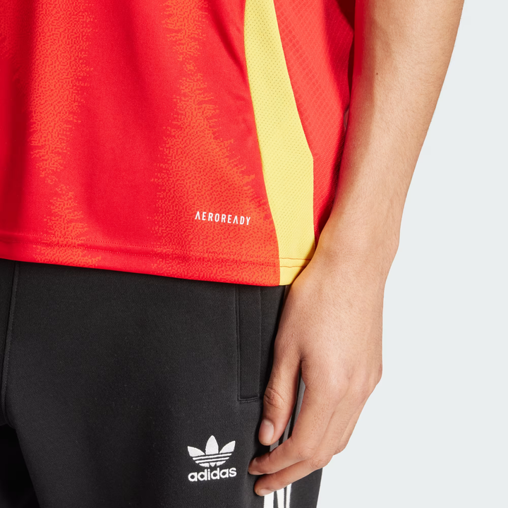2024-25 Spain player version jersey in red with yellow accents and AeroReady technology