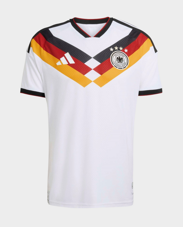 Germany home jersey 2025-26 player version in white with black, red, and yellow accents