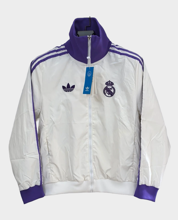 Striker Store Madrid windbreaker jacket 2025 in white and purple with team logo and sleek design