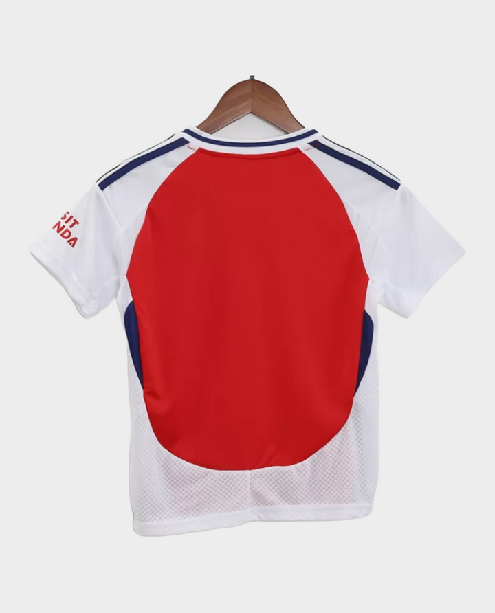 Kids Arsenal jersey 2024 featuring a vibrant red and white design with breathable mesh detailing