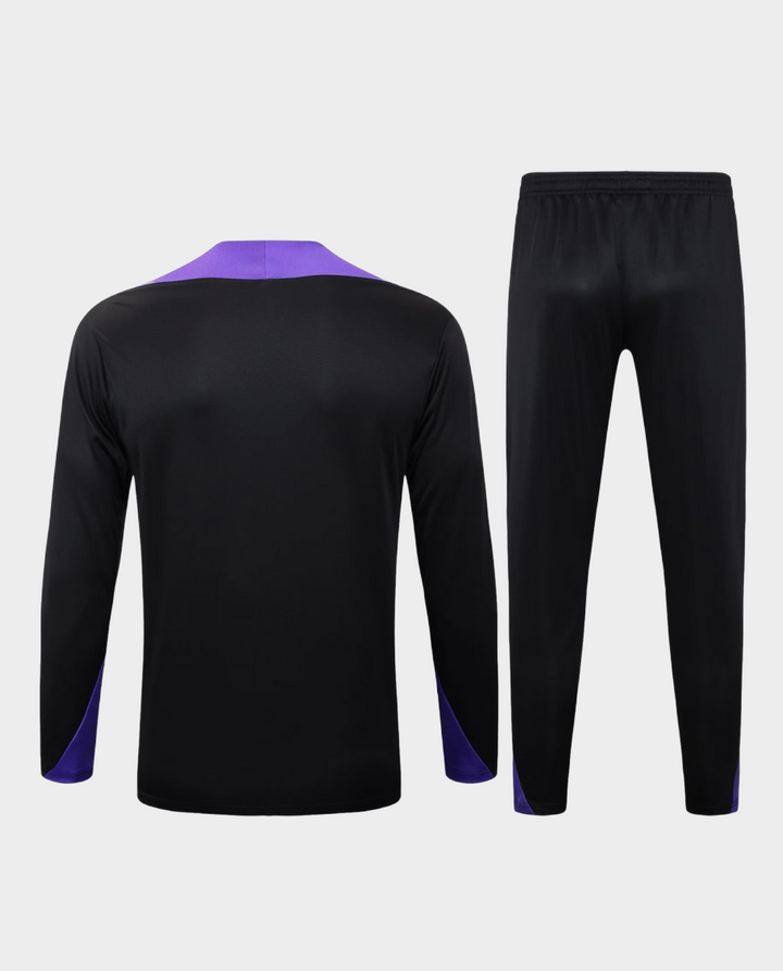 Barcelona Kobe Bryant training suit 2025 featuring black fabric with purple accents for activewear.
