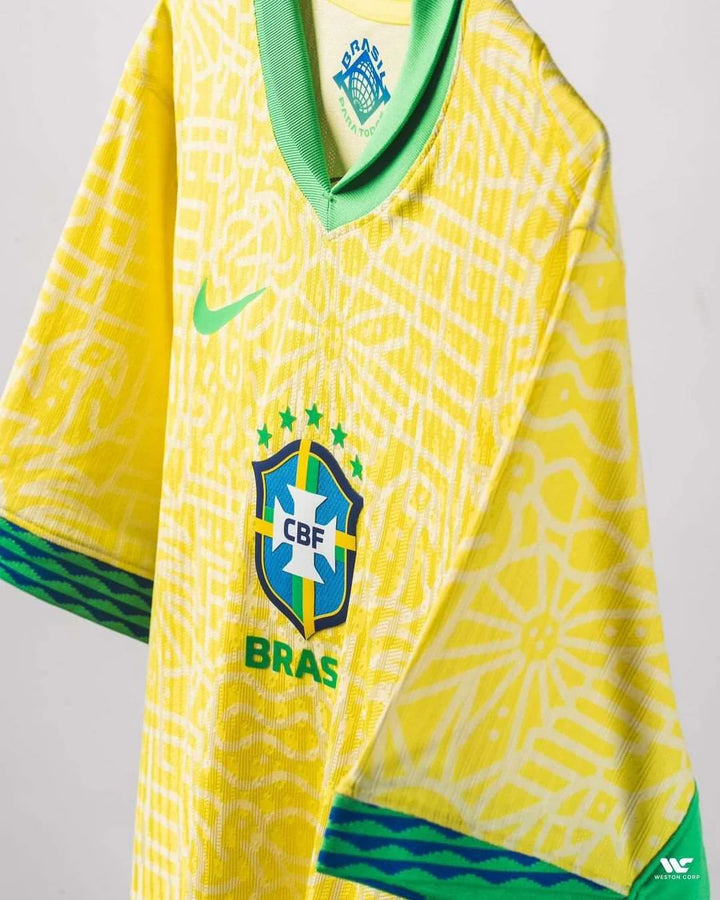 Brazil football jersey 2024 featuring vibrant yellow design and CBF logo for fans and players