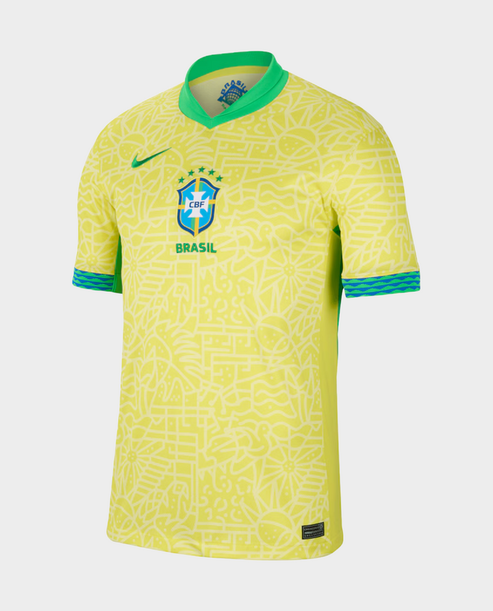 Brazil home jersey 2024 player version in vibrant yellow with intricate designs and team logo
