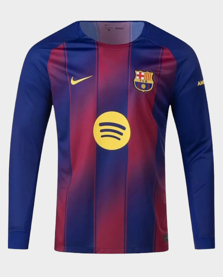Barcelona home jersey 2025-26 player version featuring club logo and iconic red and blue stripes