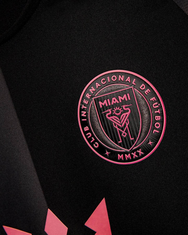 Inter Miami 2024-25 away jersey featuring a bold logo and sleek black design for fans