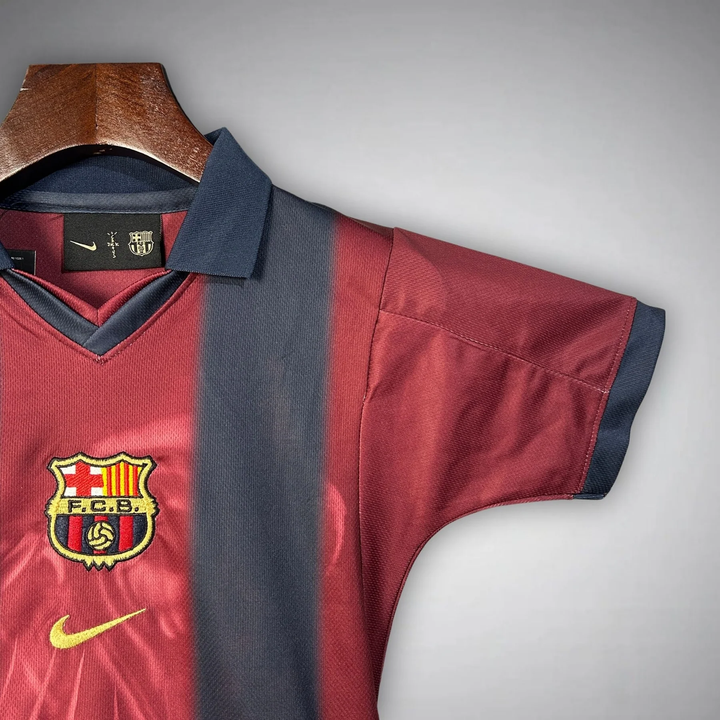 Kids Barca Travis Scott retro kit featuring the iconic FC Barcelona logo and classic design