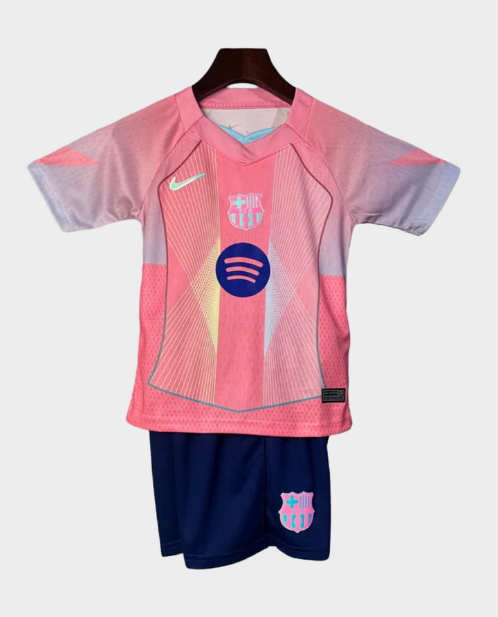 Kids FC Barcelona Pink Jersey 2025-26 Set with Matching Shorts for Young Fans