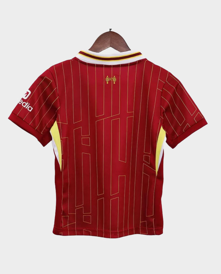 Kids Liverpool Jersey 2024 in red with stylish striped design and classic collar