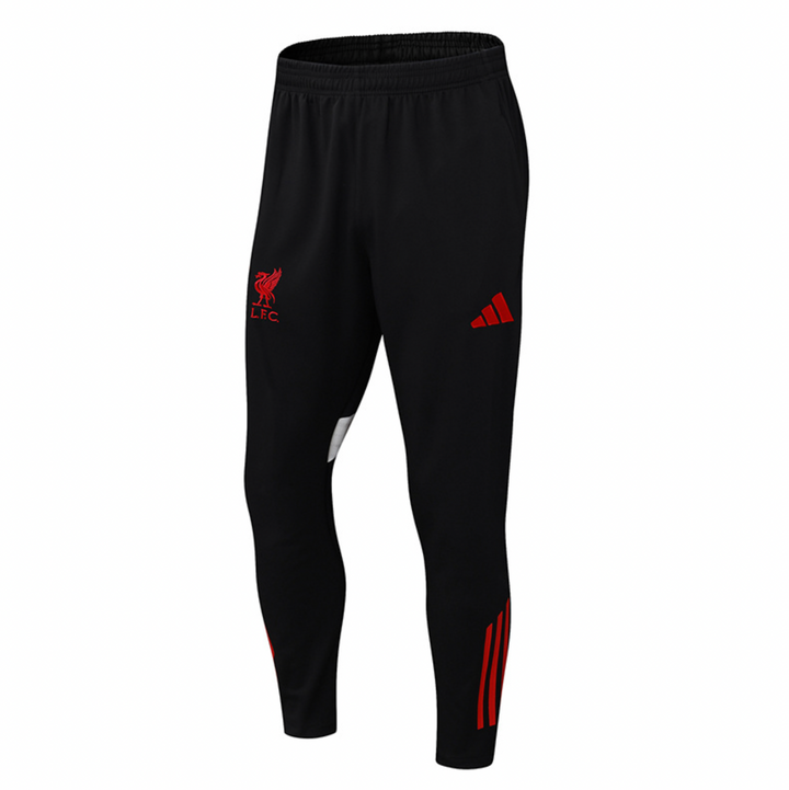 Liverpool training suit 2025-26 black tracksuit pants with red detailing and Adidas logo