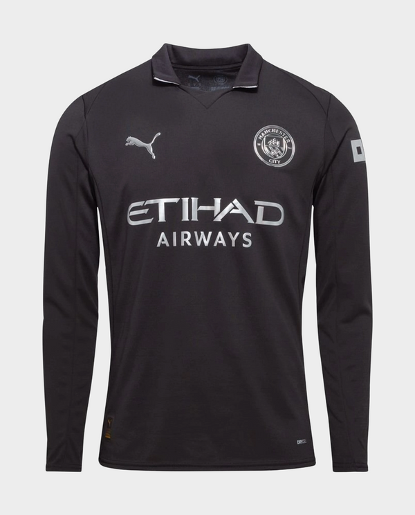 Manchester City full sleeves player version jersey in black with ETIHAD AIRWAYS logo and Puma branding