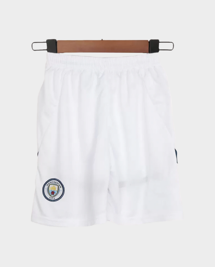 Kids Manchester City Home Jersey 2024 with White Shorts and Club Logo for Young Fans