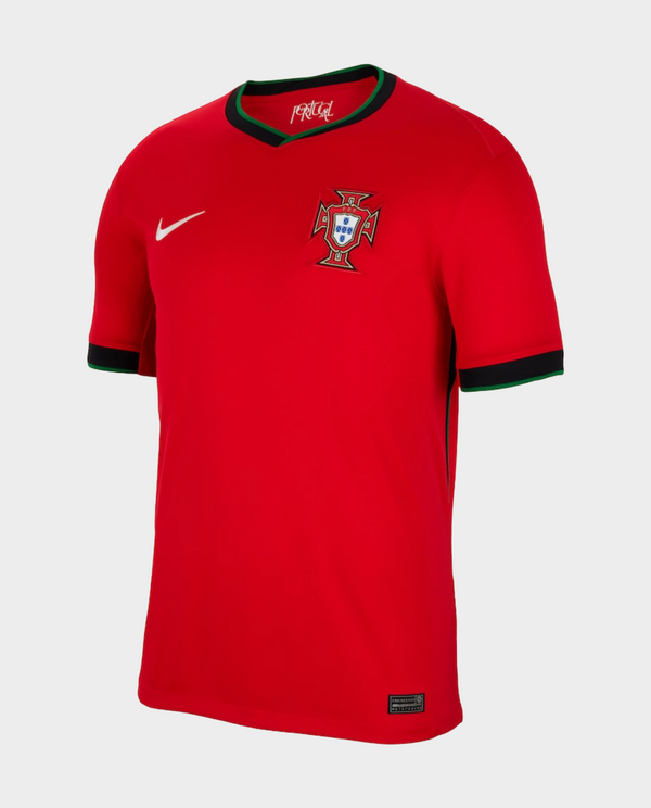 Portugal home jersey 2024 in red with green trim and the national emblem on the chest