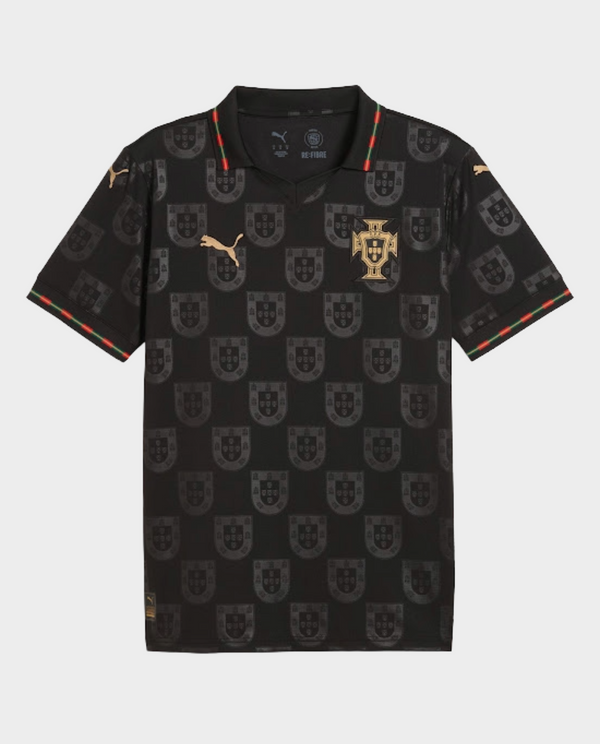 Portugal Panther Negra SE jersey by Striker Store featuring a sleek black design and gold accents
