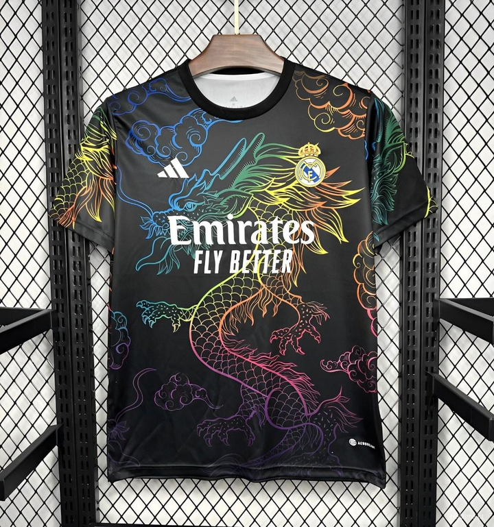 Real Madrid Dragon Jersey 2024-25 featuring vibrant dragon design and bold team logo