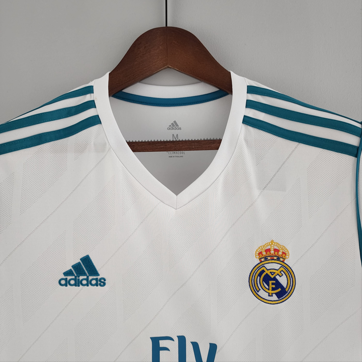 Real Madrid Home Jersey 2017-18 featuring classic white design and embroidered crest for fans