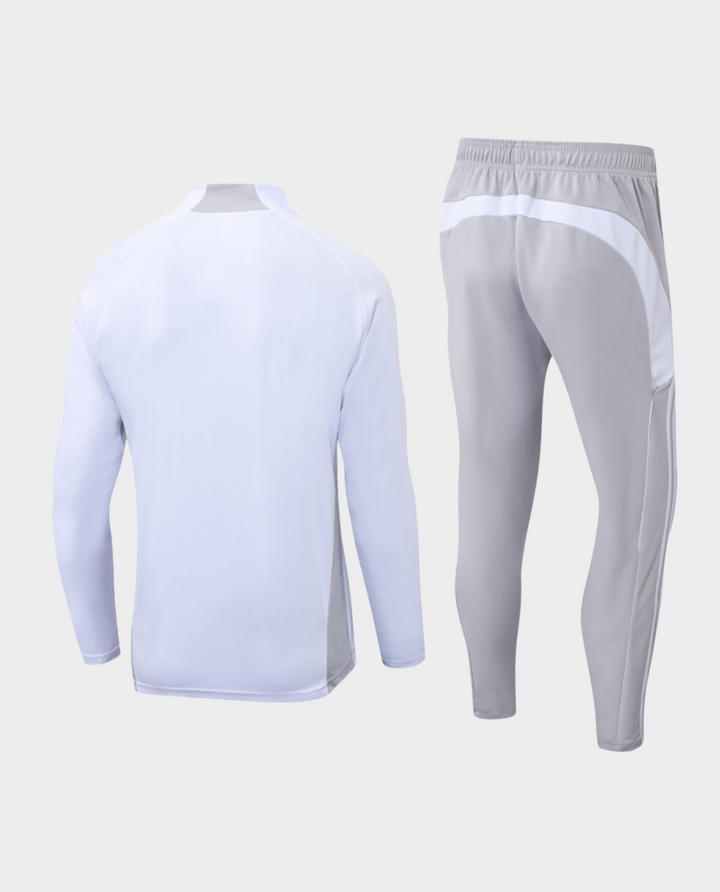 Striker Store Real Madrid white grey training suit 2025 featuring a modern design for athletic performance