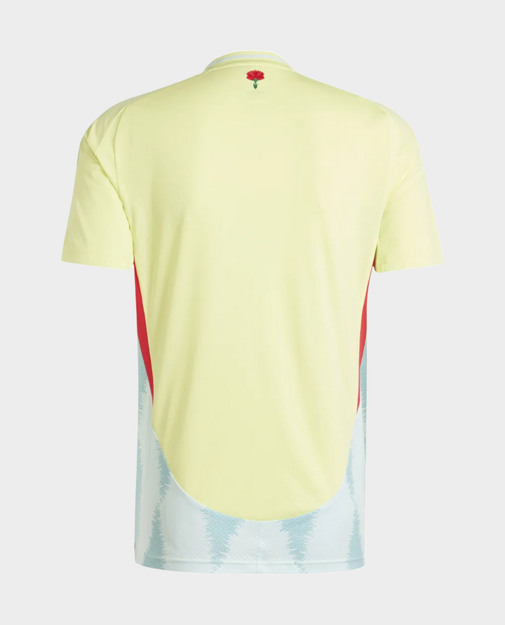 Back view of the Spain away jersey 2024-25 in yellow with red and blue accents