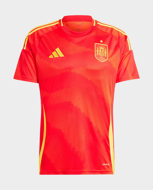 Spain Home Jersey 2024-25 fan version in vibrant red with yellow accents and emblem